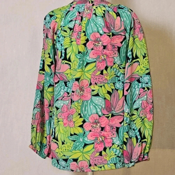 Lily Pulitzer 100% Silk Elsa Skip On It The  Frog-Floral Print Blouse SZ XS - Picture 5 of 12